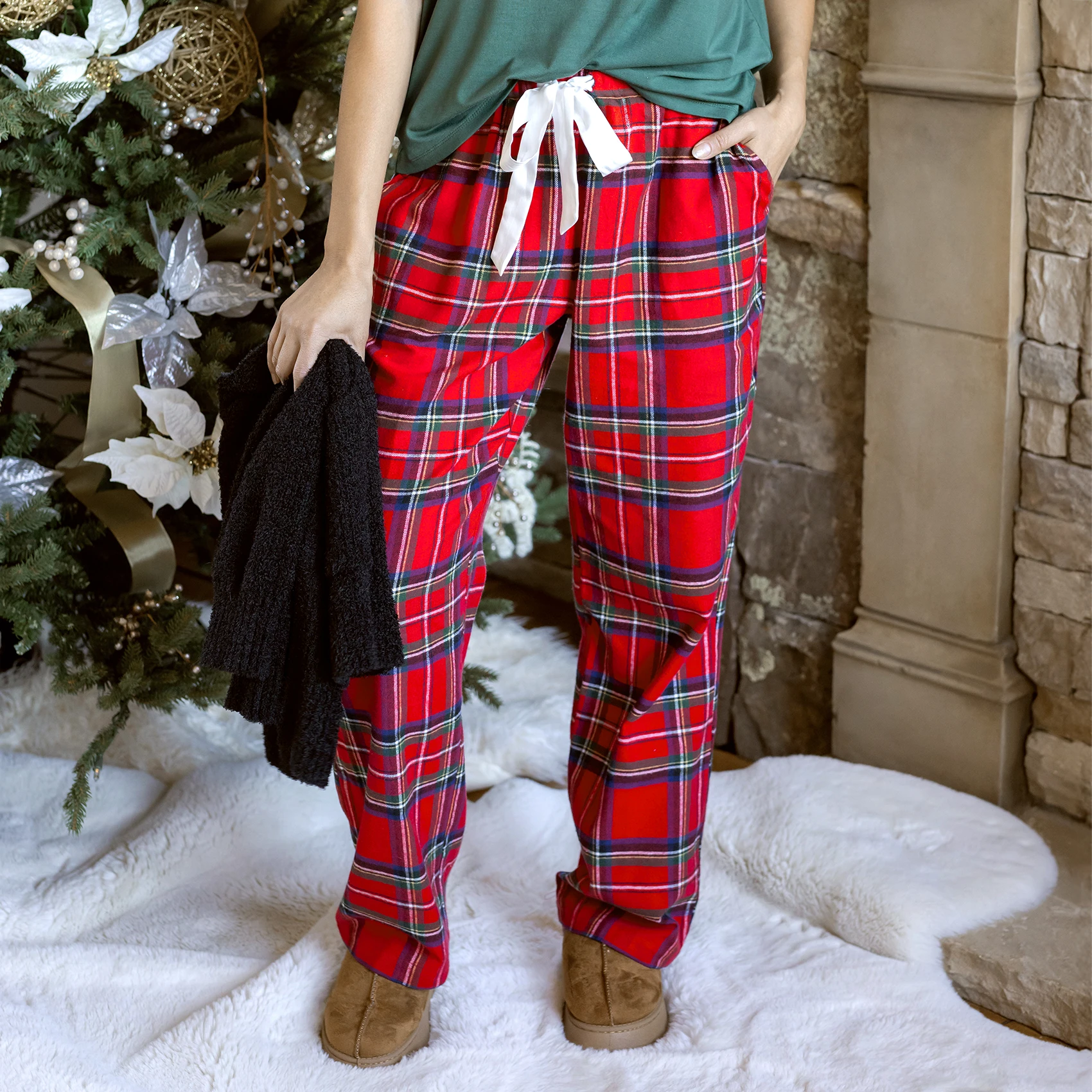 Flannel Christmas Pajama Pants in Red Plaid for wholesale on Faire4