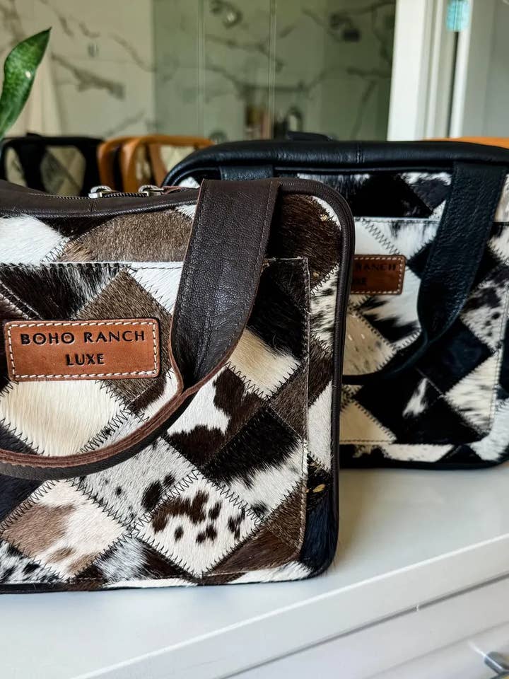 BOHO LUXE TRAVEL hanging bag Genuine HairOn leather toiletry for wholesale by Boho Ranch Shop