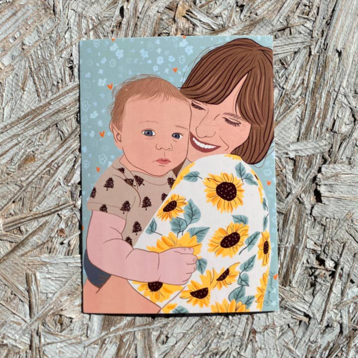 5”x7” Smiles and Sunflowers Art Print for wholesale by June Jewell Designs