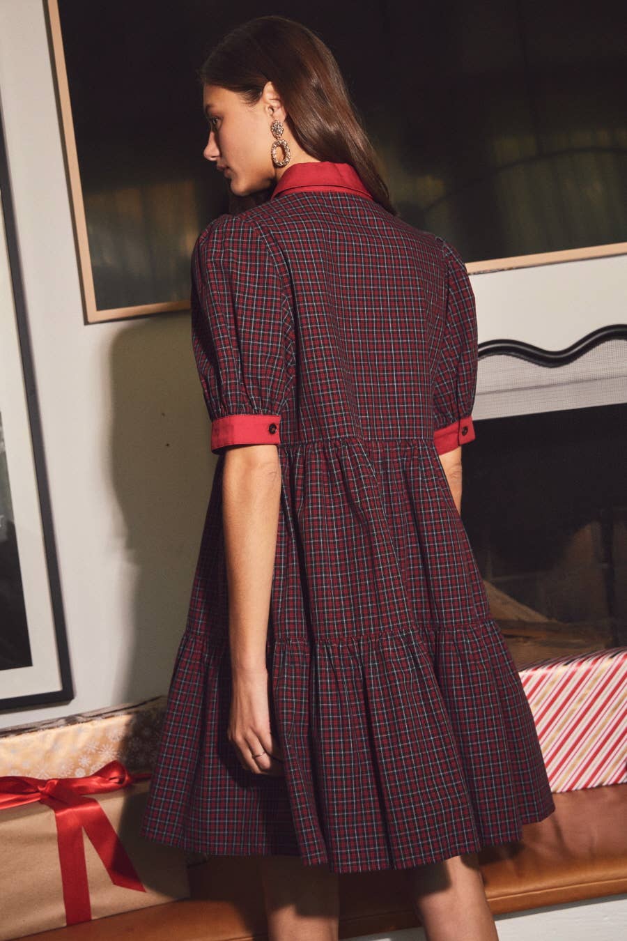 Oddi - Vente Robe – femme - Robe babydoll à carreaux avec boutons devant9