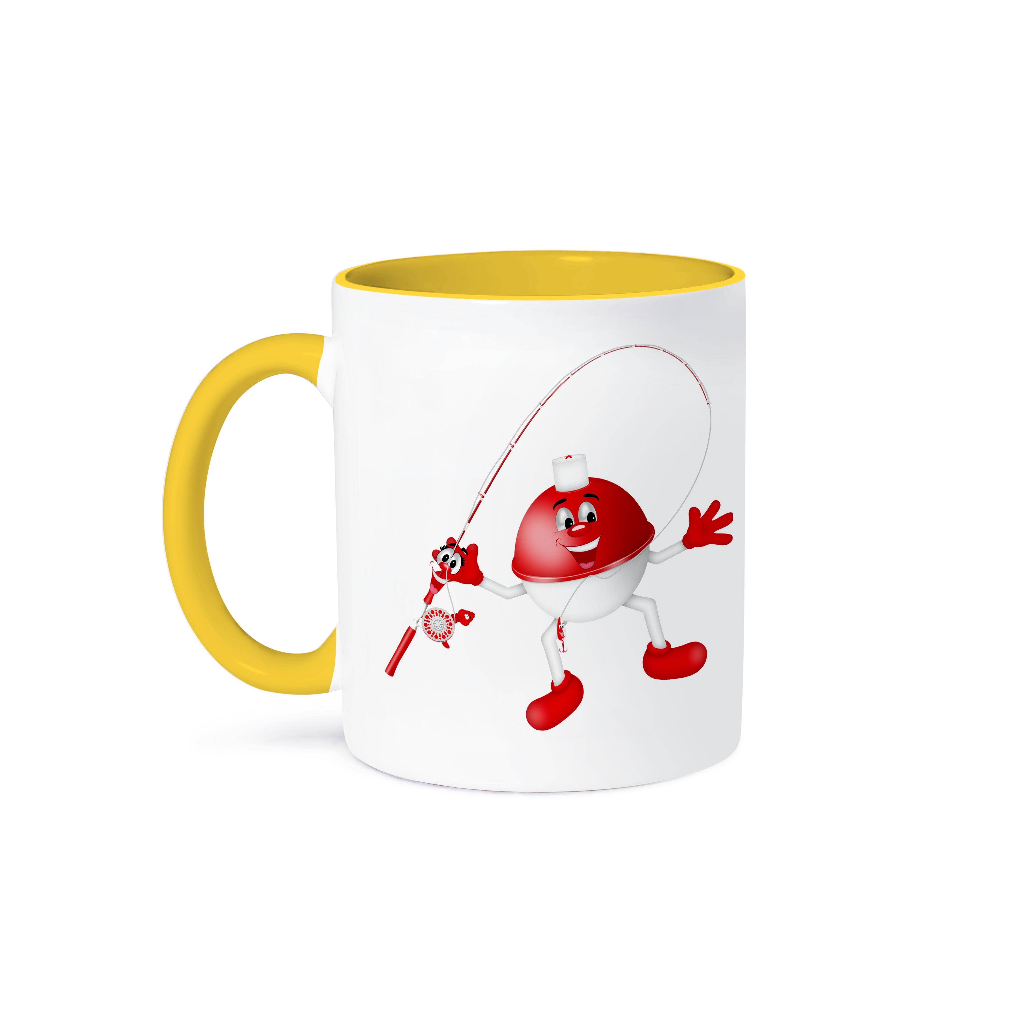 3dRose - Wholesale Coffee Mug - 3dRose, Cute Red and White Smiling Fish Float With Fishing Rod Illustration, Mug0