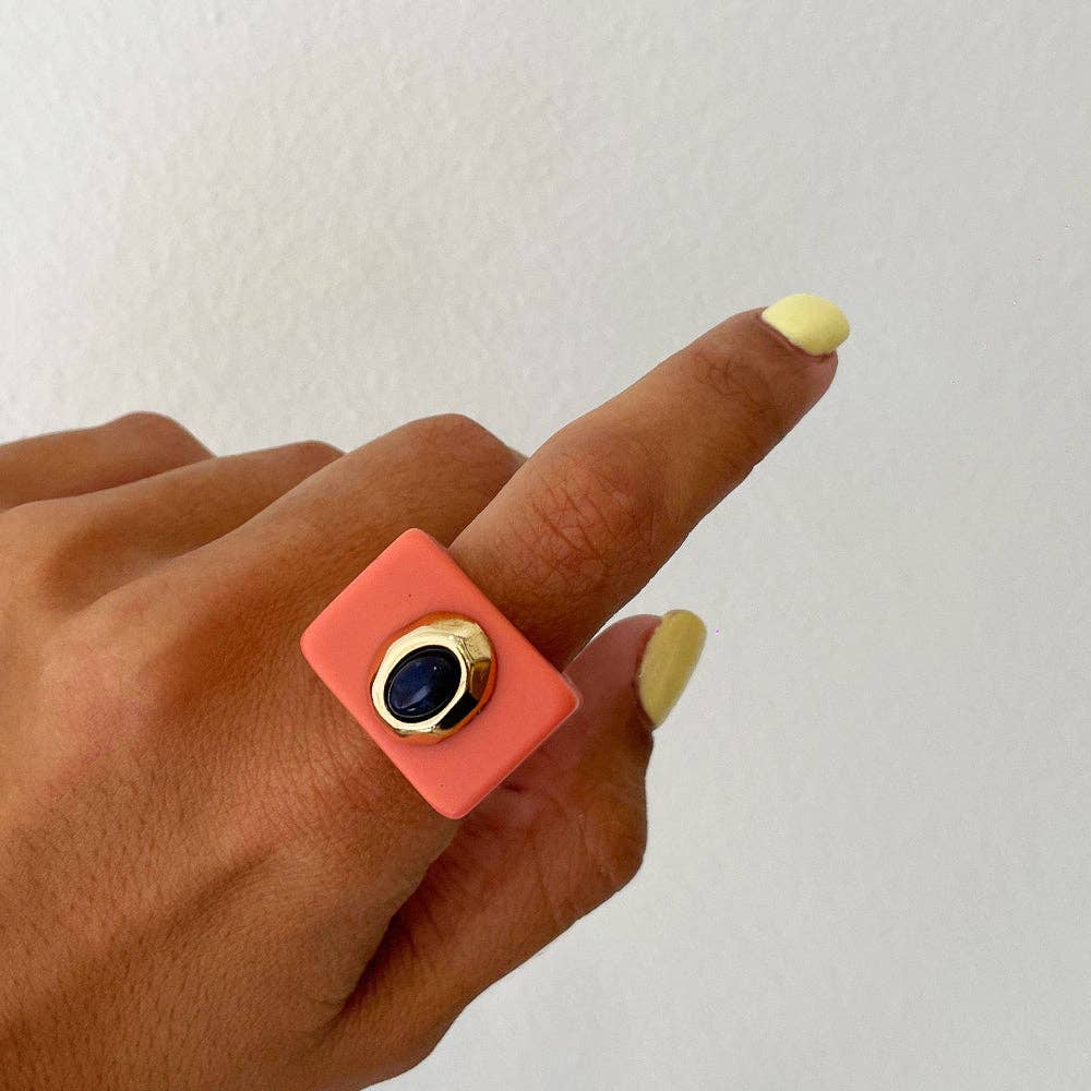 ÉMOLO - Wholesale Cocktail/Statement Ring - Coral women's ring with natural sodalite stone5