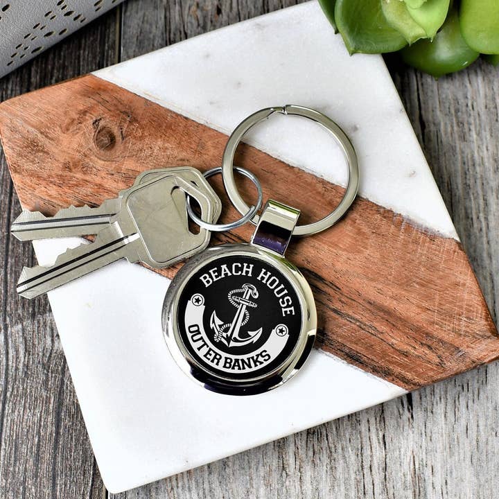 Beach House Keychain | Personalized Key Ring | Engraved for wholesale by Hometown Engraving and Printing LLC