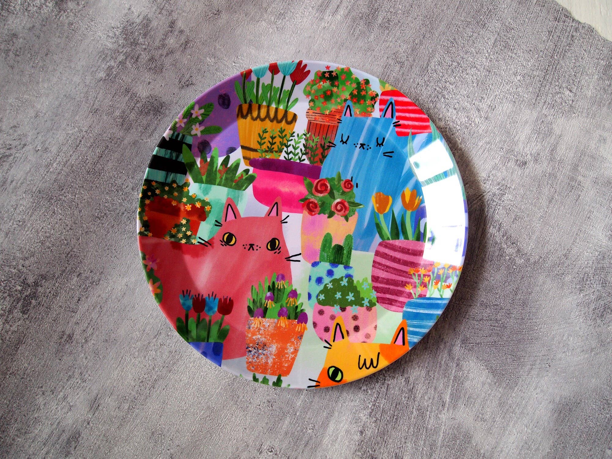 I LIKE CATS – wholesale Dinner plate – Cats in Flowers Plastic Plate, picnic plate, children's 1