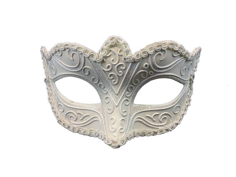 KBW Global Corp. - Wholesale Costume – Unisex - White Classic Venetian Half Face Mask0