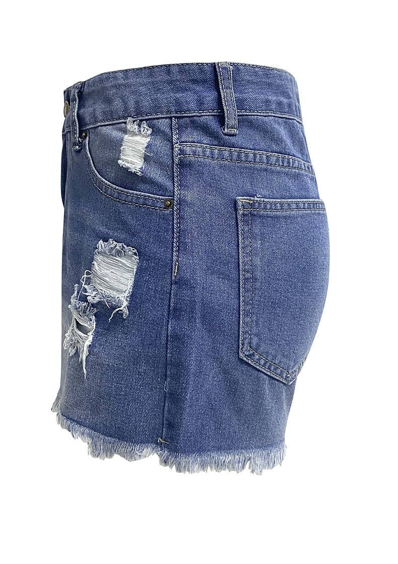 Sweetkama - Wholesale Shorts - Women's - Ladies Distressed High Waist Denim Shorts SKS26516