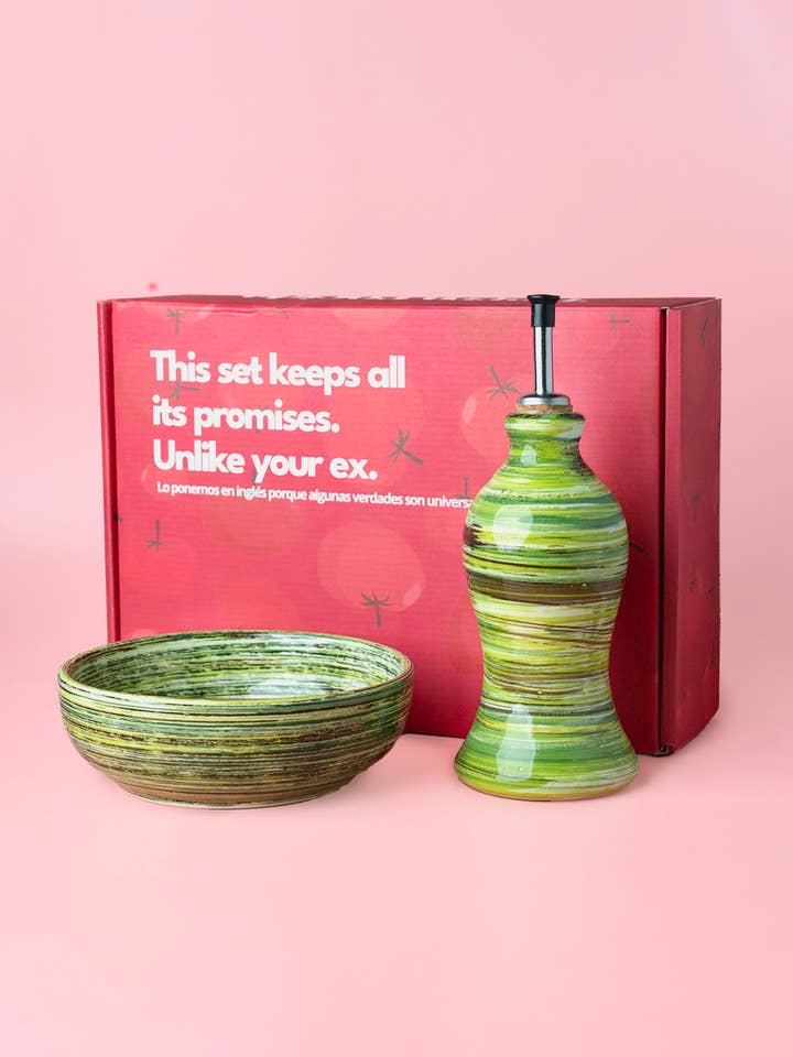 Artisanal Keramisk Frukostset Olje Dispenser & Rivjärn Tallrik för wholesale av Alfar Tierra Cocida