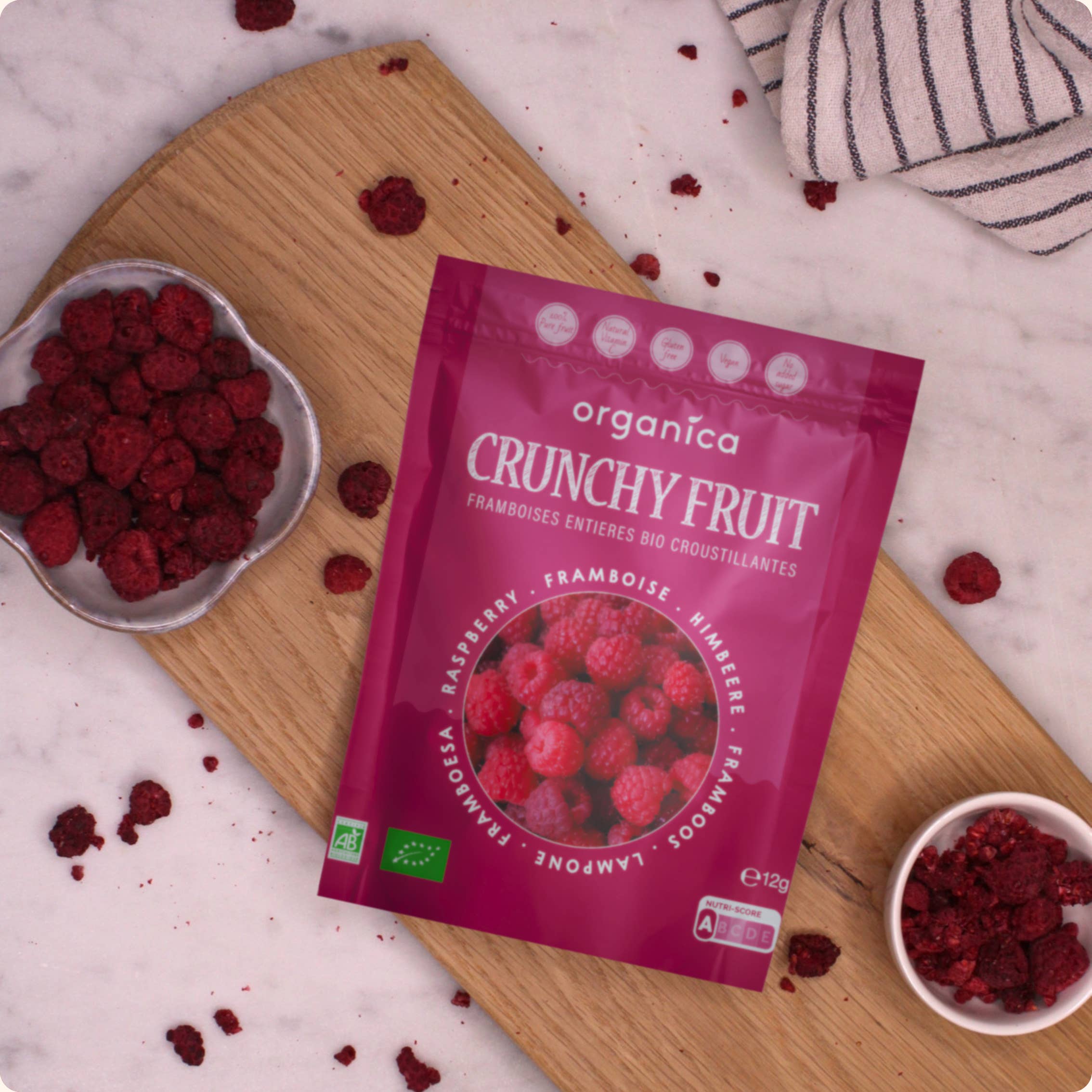 Organica – Großhandel Getrocknete/dehydrierte Früchte – Organische gefriergetrocknete Himbeeren 100 % reine Frucht | Organica2