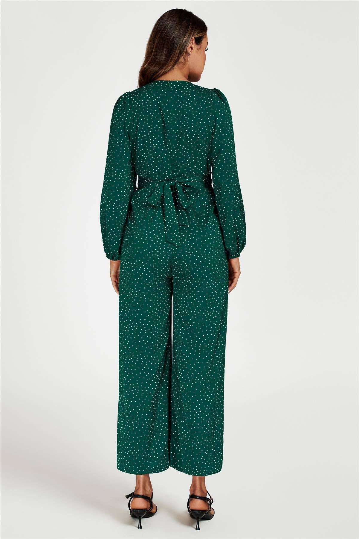 Dot Print Wrap Jumpsuit In Green for wholesale on Faire2