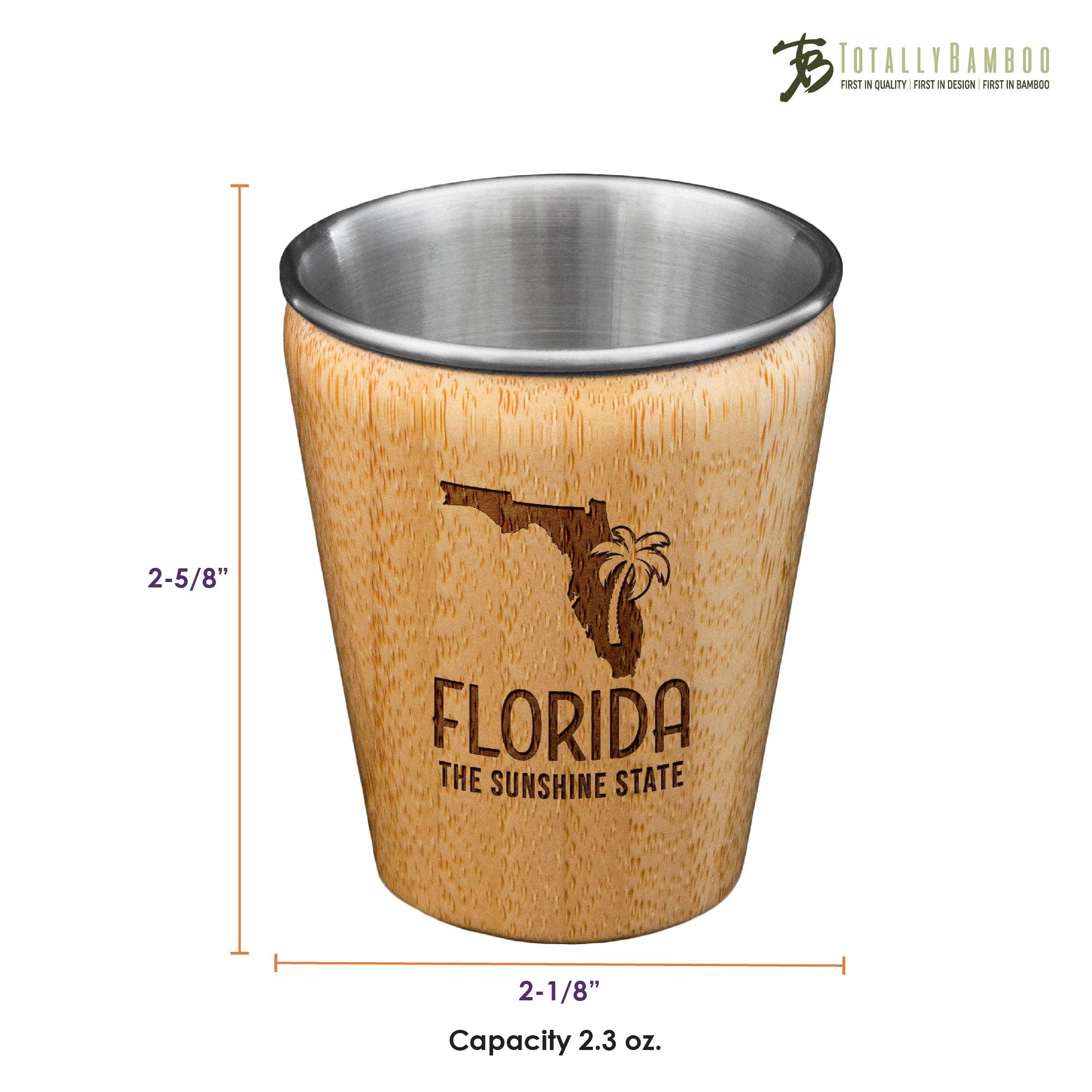 Totally Bamboo - Vente Verre à shooter - Verre à shot gravé en Floride, bambou et acier inoxydable2