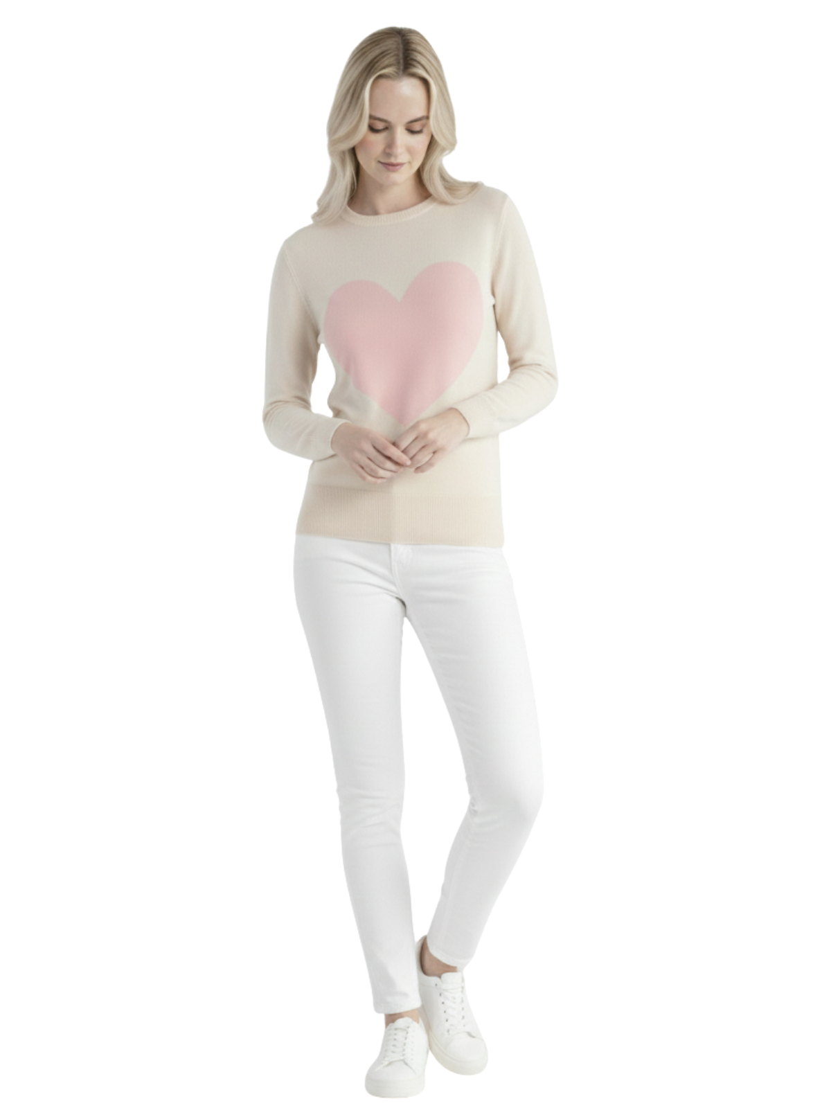 Mak - Vente Pull en maille – femme - Pull à col rond en chenille à manches 3/4 en forme de cœur MK359514