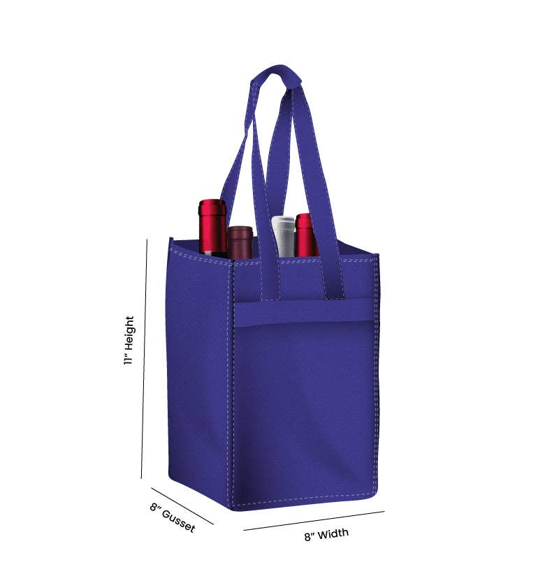 Non Woven Totes - Wholesale Wine Tote - Reusable 4-Bottle Wine Tote Bag-8x11x8 with Bottom Gusset | Custom Printed Wine Totes25