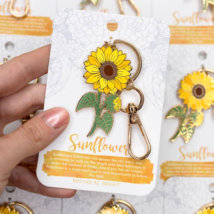 Botanical Bright - Wholesale Keychain - Unisex - Sunflower Enamel Keychain with Key Clip1