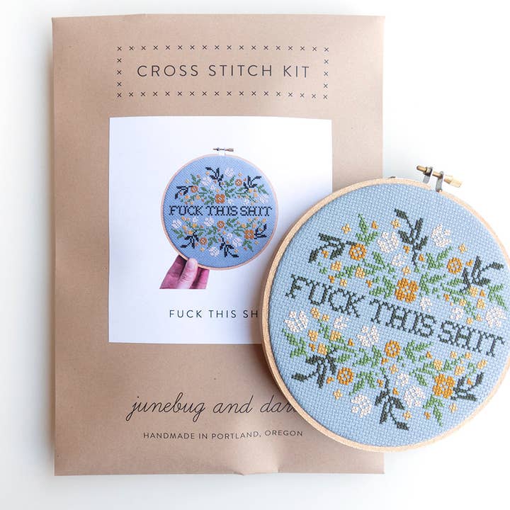 Junebug and Darlin – Großhandel Kreuzstich-/Stickzubehör – 'Fuck This Shit' Stickerei-Set mit Blumenmuster3