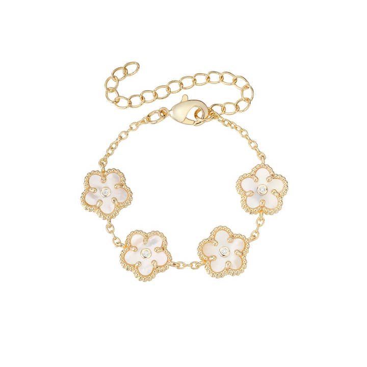 Bejeweled Mother of Pearl Kids Flower Bracelet for wholesale by The Tiny Gem