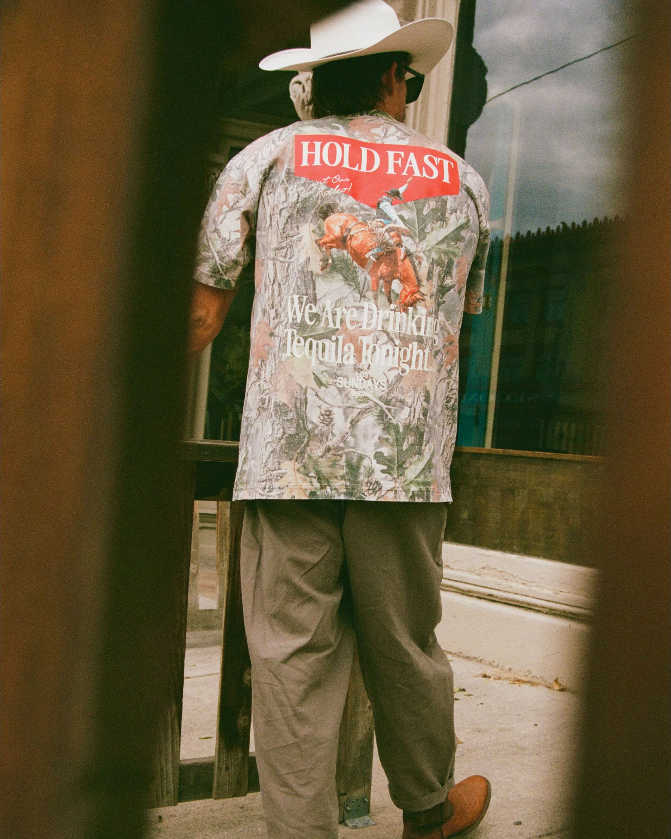 Los Sundays Tequila - Wholesale Screen Printed T-Shirt - Unisex - The Hold Fast Tee - Camo/White5