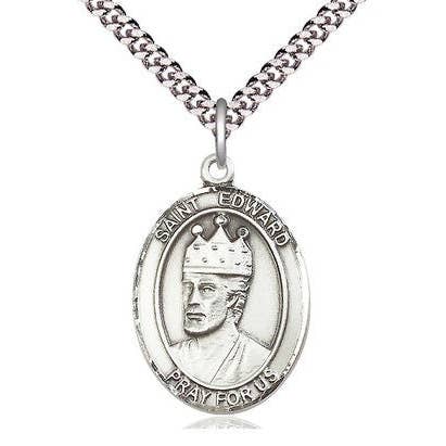 NYMAN JEWELERS - Wholesale Pendant/Charm Necklace - St Edward the Confessor Sterling Silver Pendant on a 24 inch Light Rhodium Heavy Curb Chain.0