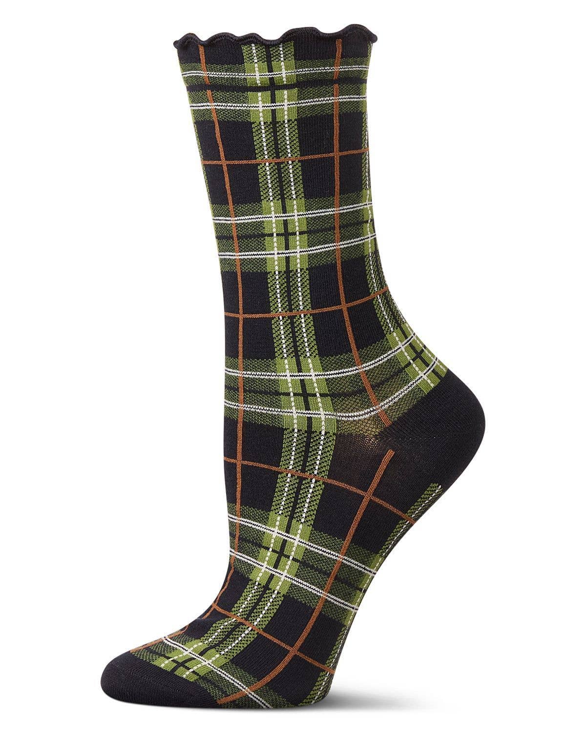 Infinity Classics International Inc. - Wholesale Socks - Women's - Memoi Classic Plaid Lettuce Edge Crew3