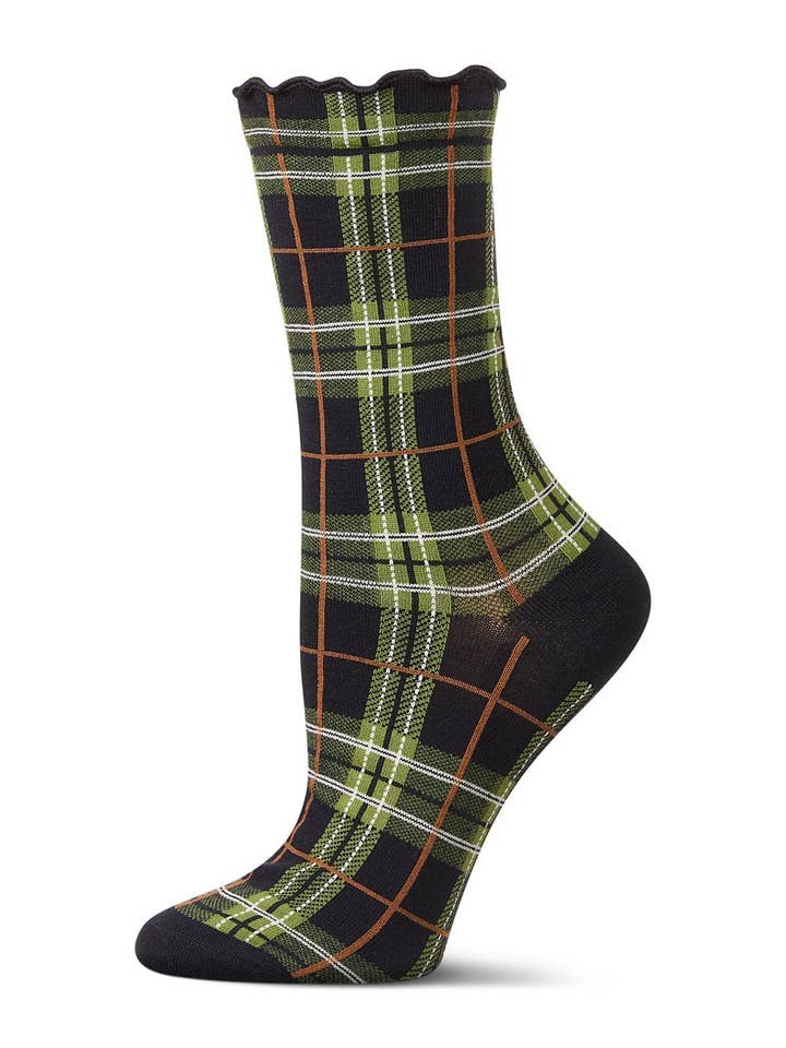 Infinity Classics International Inc. - Wholesale Socks - Women's - Memoi Classic Plaid Lettuce Edge Crew3