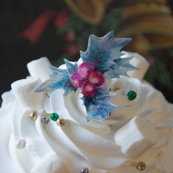 Nuevas decoraciones de obleas comestibles de muérdago navideño para venta al por mayor de Crystal Candy Unique Cake Decorations