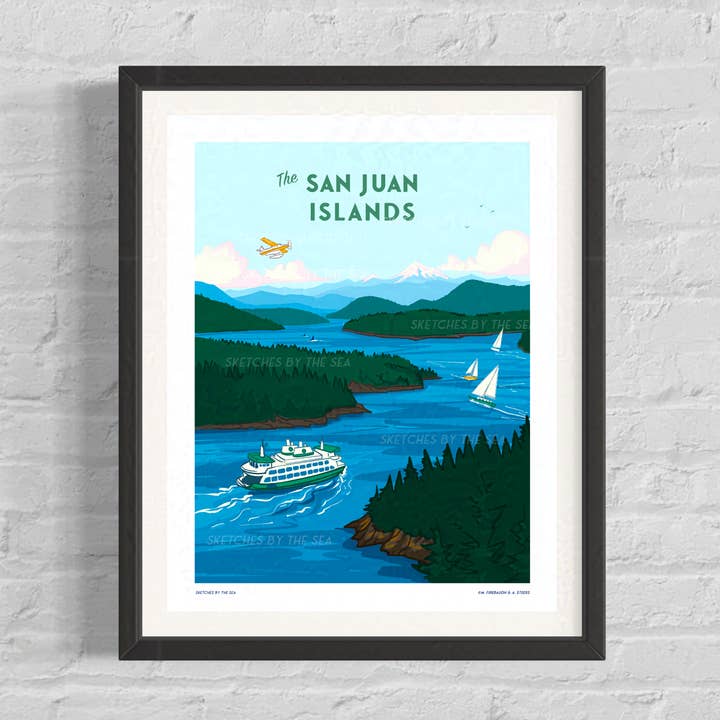 San Juan Islands Travel Poster for wholesale by Sketches By The Sea