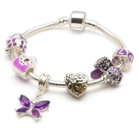 Children's Niece 'Purple Fairy Dream' Silver Plated Charm Bead Bracelet for wholesale by Liberty Charms