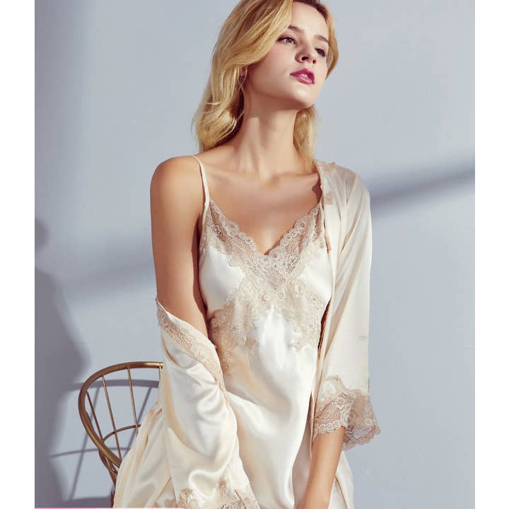Sweetkama - Wholesale Sleepwear Set - Women's - Mulberry Silk Night Gown Robes with Babydoll Pajamas Set