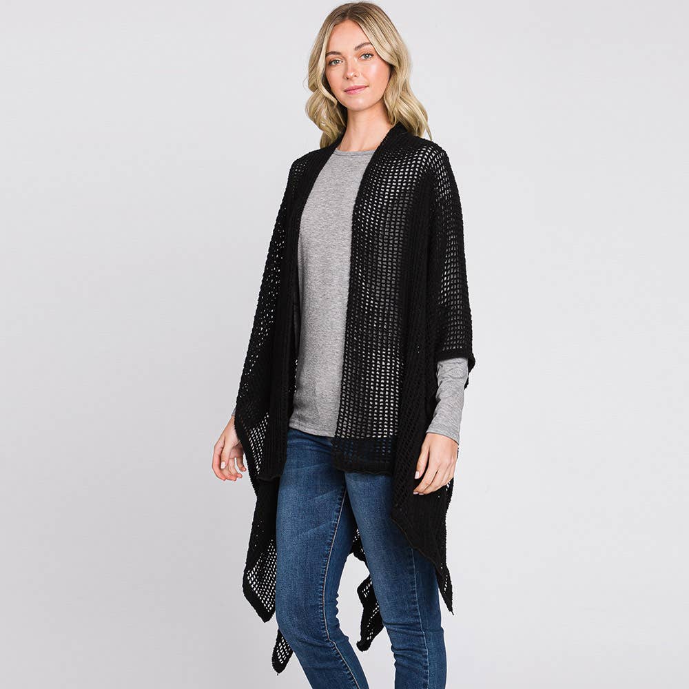 Sensibling Corp. – wholesale Poncho - Dam – Solid Chenille Virkad Ruana Poncho5