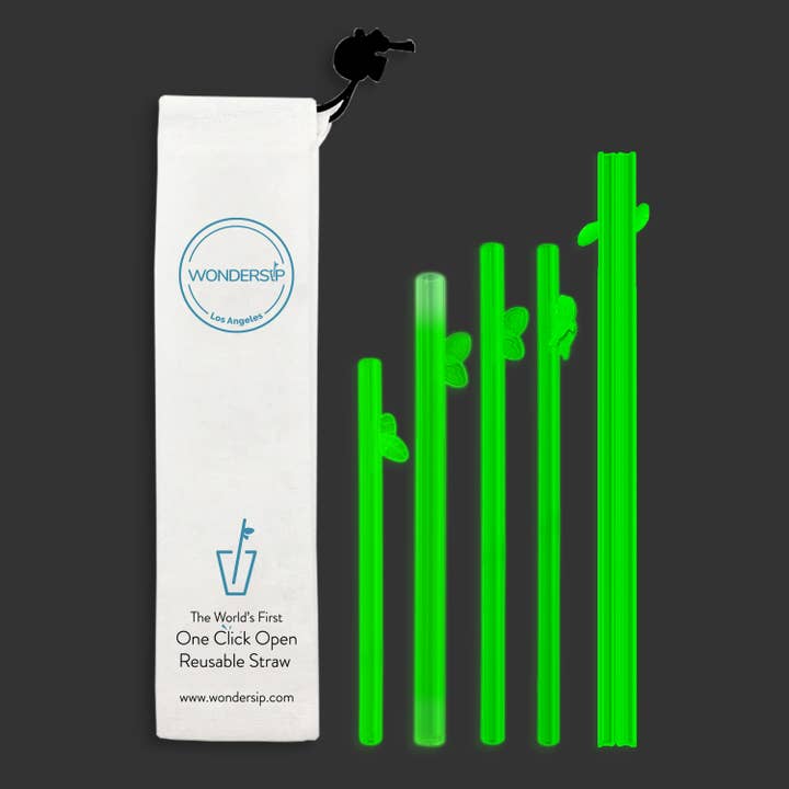 WonderSip One Click Open Reusable Straw - Glow Green for wholesale by WonderSip