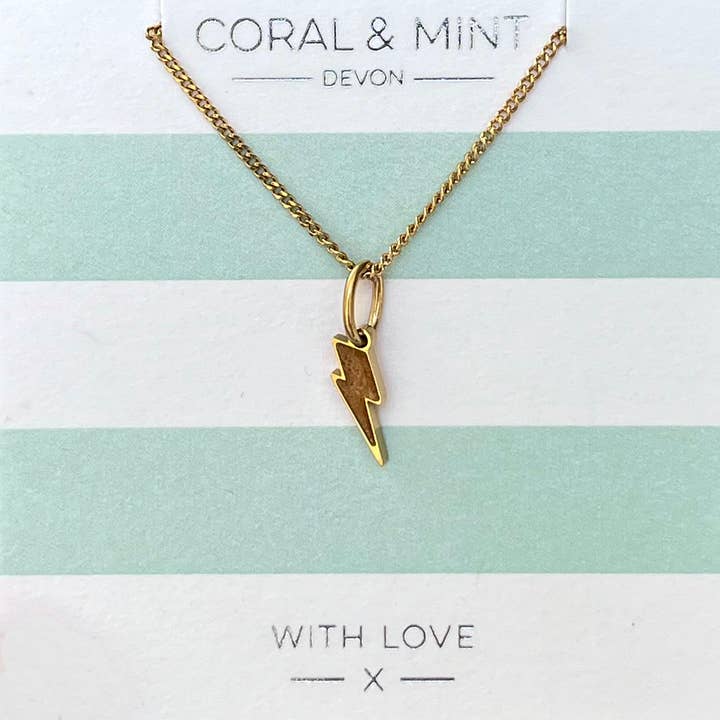 Gold Lightning Bolt charm necklace for wholesale by Coral & Mint