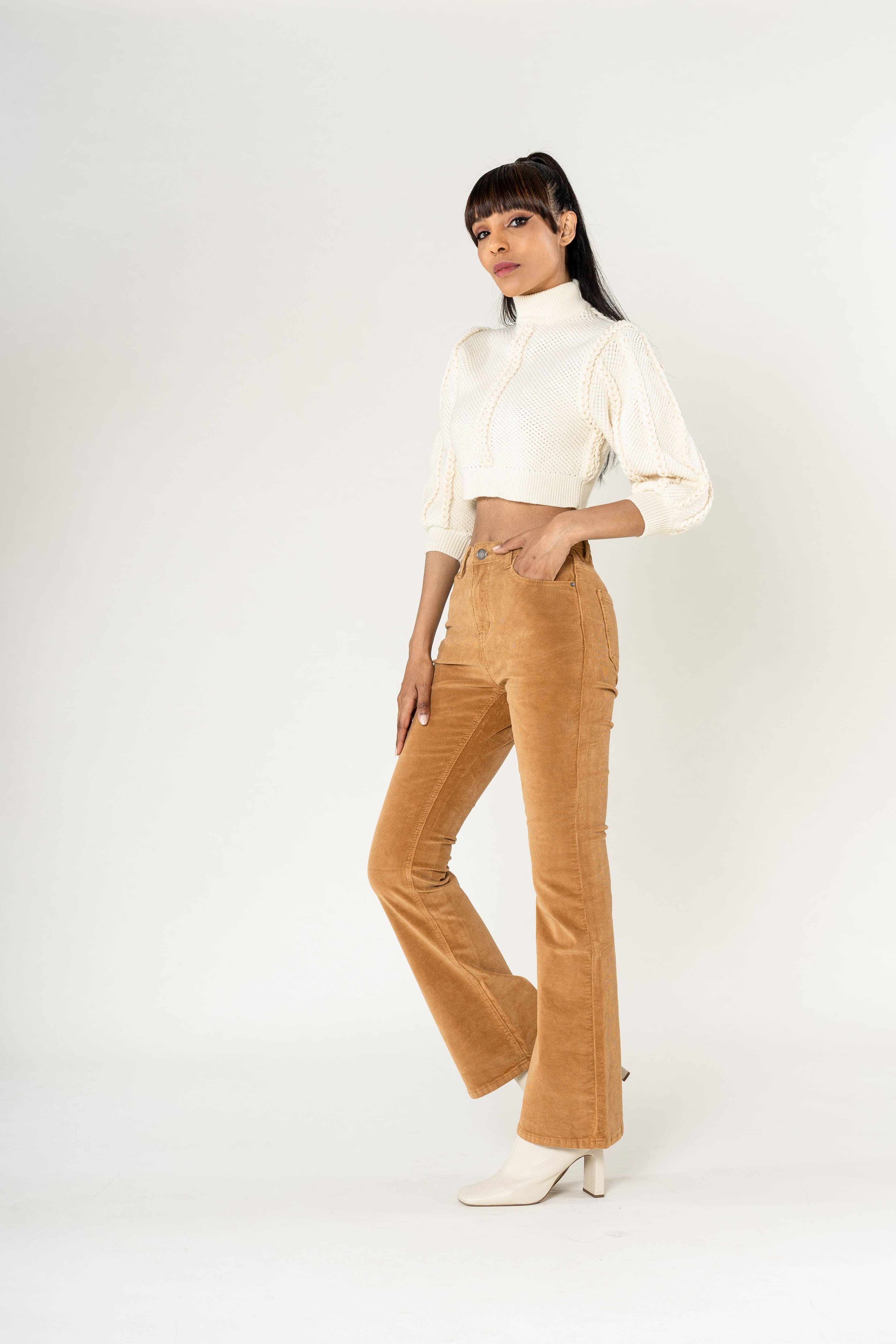 Nina Carter - Wholesale Pants - Women's - Bootcut High Waist Corduroy Back to School J22112