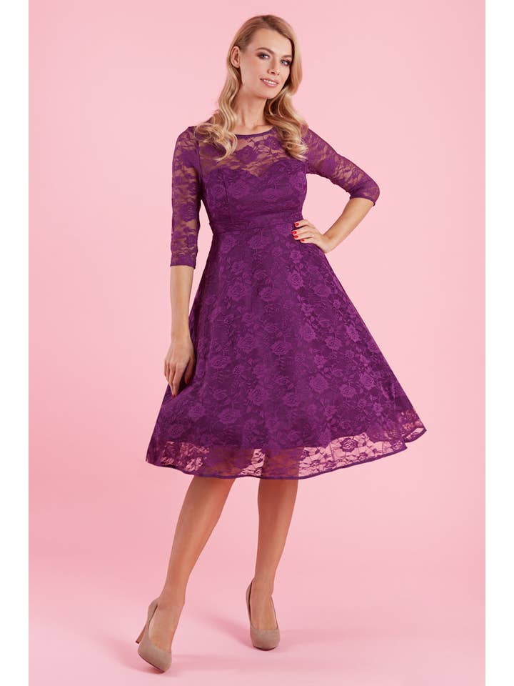Dolly & Dotty - Wholesale Dress - Women's - Madeline Long Sleeved Purple Lace Dress