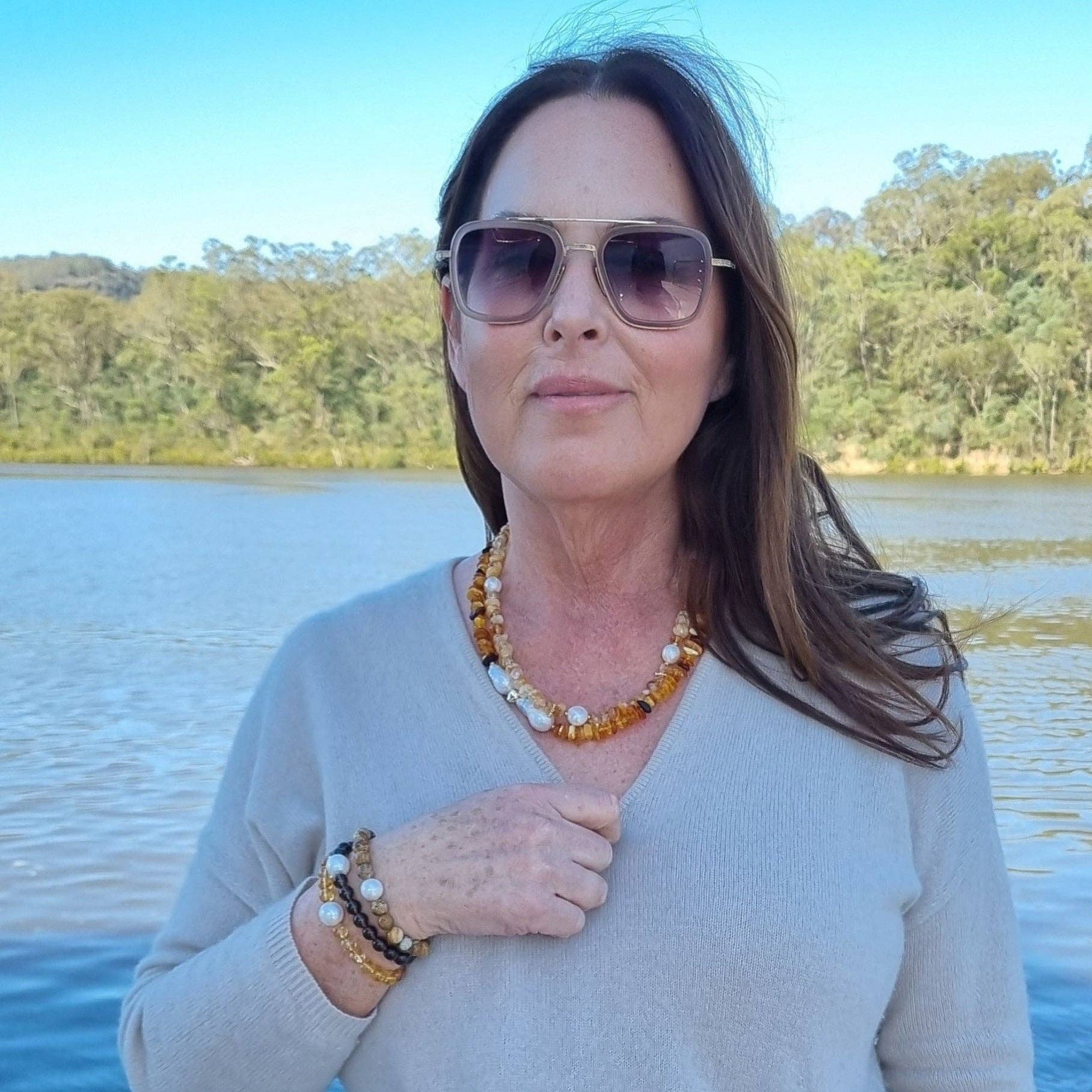 PearlGem Designs - Wholesale Beaded/pearl necklace - Mood Necklace with Amber and Baroque Freshwater Pearls1