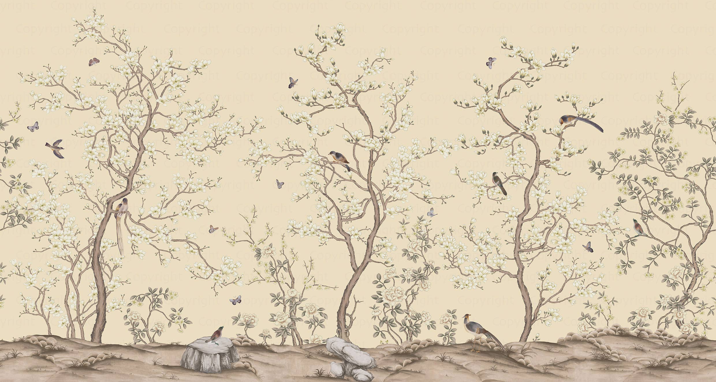 GK Home Decor - Venta al por mayor Papel pintado - Murales de papel pintado Chinoiserie Serene Blossom ilustrado a mano5