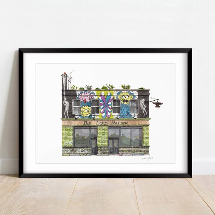 Hackney Wick - Lord Napier Pub - Giclée Print for engroshandel hos Ana Gallego Illustrations