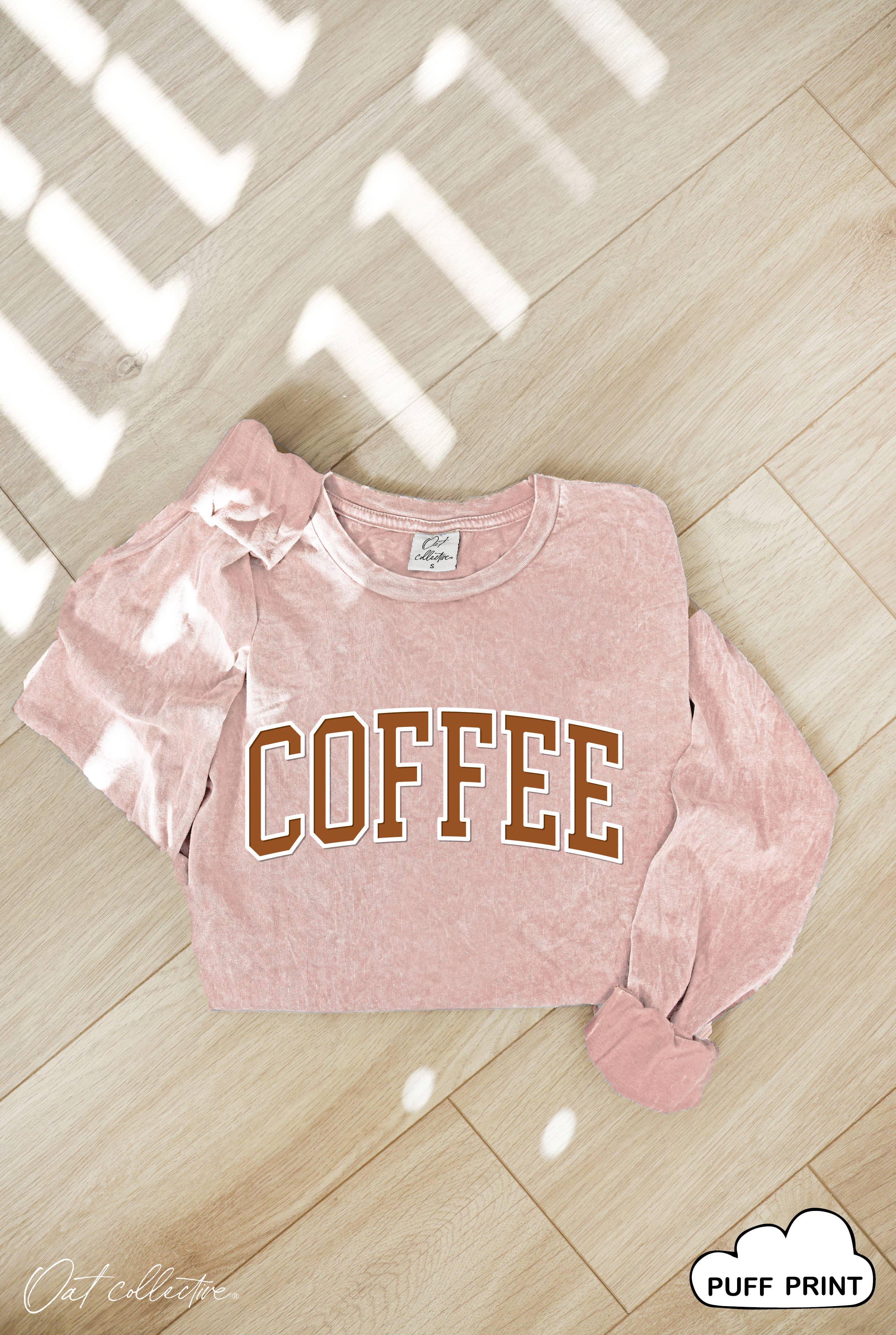 OAT COLLECTIVE - Wholesale T-shirt met print - Dames - COFFEE PUFF Mineral Washed afbeelding met lange mouwen 1