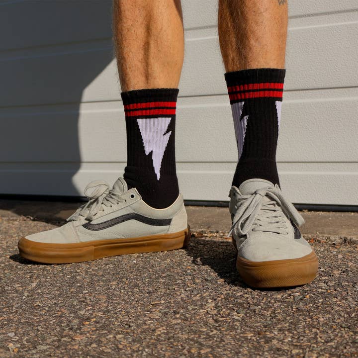SOCCO - Wholesale Socks - Unisex - SOCCO x Mike Vallely | Big Bolt Crew | Black | Red