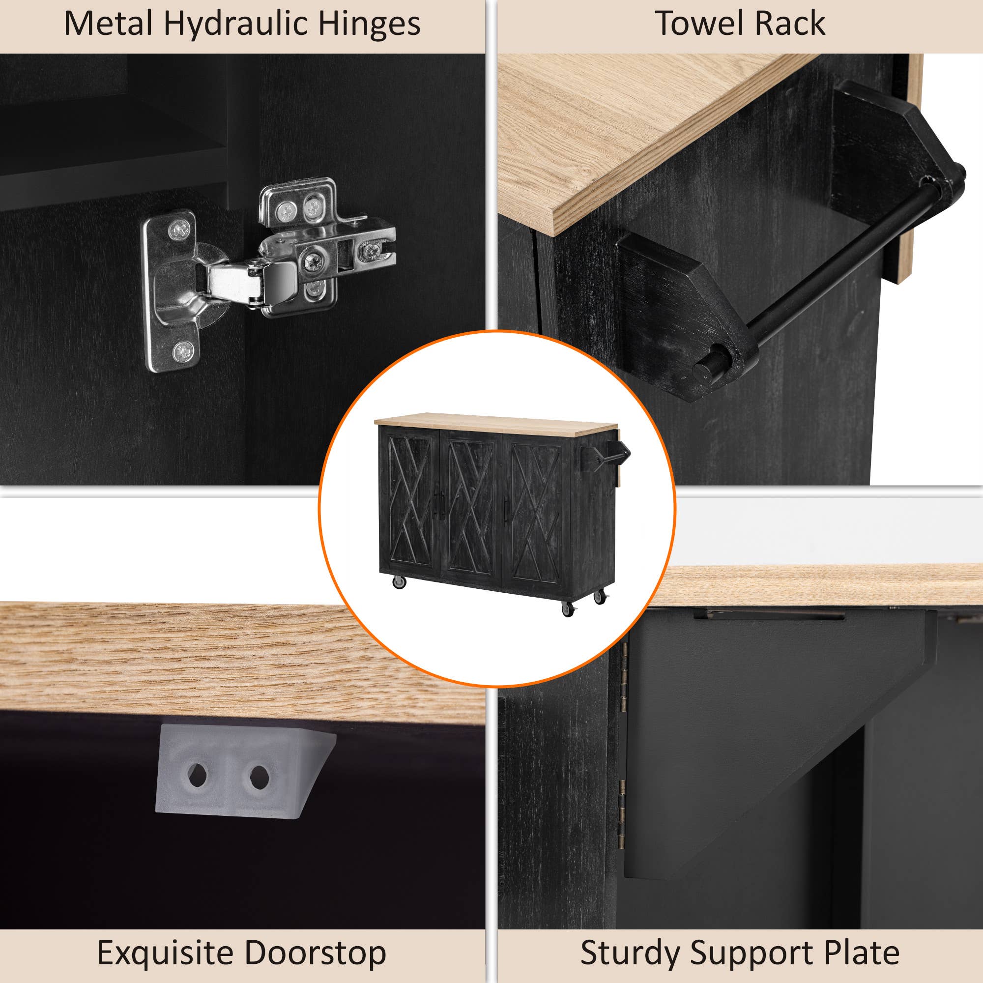 HOMYCASA DESIGN INC - Vente Rangements/organisateurs de cuisine - Îlot de cuisine avec rangement, plan de travail rabattable8