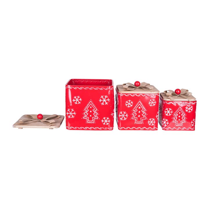 Transpac - Wholesale Christmas Decoration - Metal Embossed Design Christmas Boxes S/3