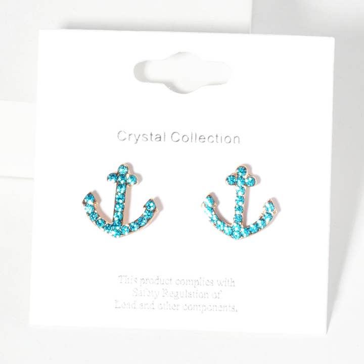 Sensibling Corp. - Venta al por mayor Pendientes de botón/aretes de poste - Pendientes de botón con ancla pavimentada de cristal de imitación.51