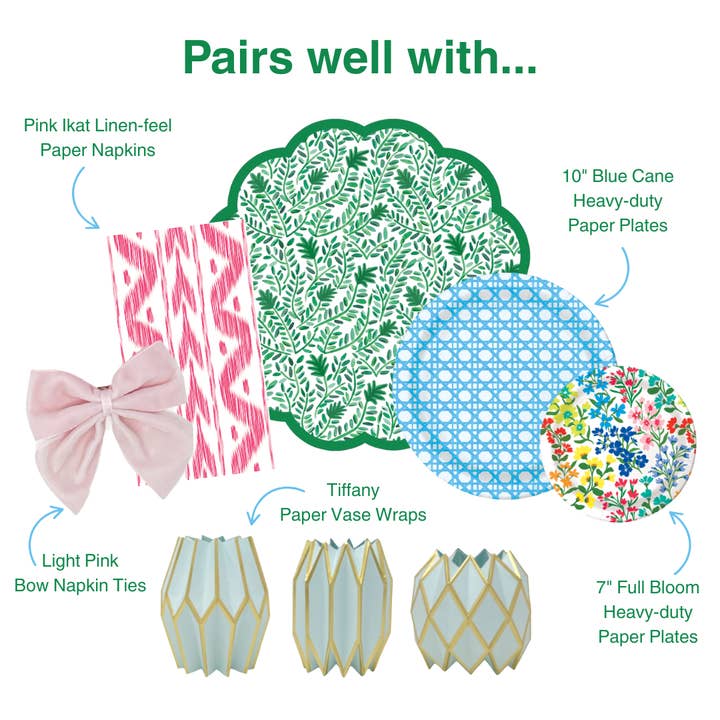 Lucy Grymes Designs - Wholesale Disposable Placemat - Green Vine Scalloped Paper Placemats | Set of 242