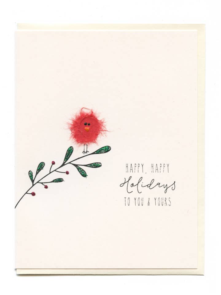 „Happy, Happy Holidays To You and Yours” Bird on Branch voor wholesale door FLAUNT HANDMADE CORRESPONDENCES