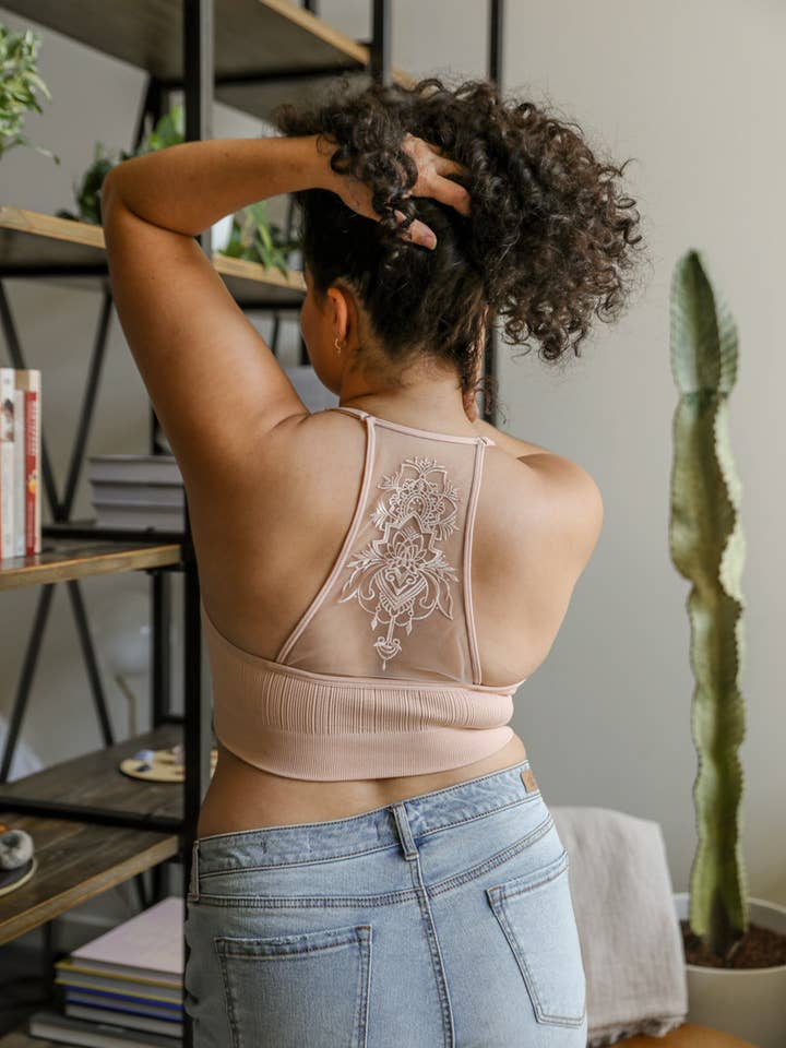 Leto Accessories - Wholesale Bralette - Women's - Plus Size Tattoo Mesh Racerback Bralette
