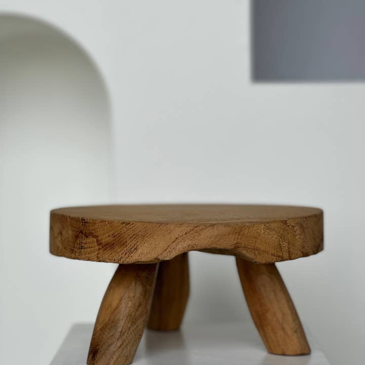 Office Objets - Wholesale Stool - Small low three-legged stool in upcycled blond teak D:30 H:1595