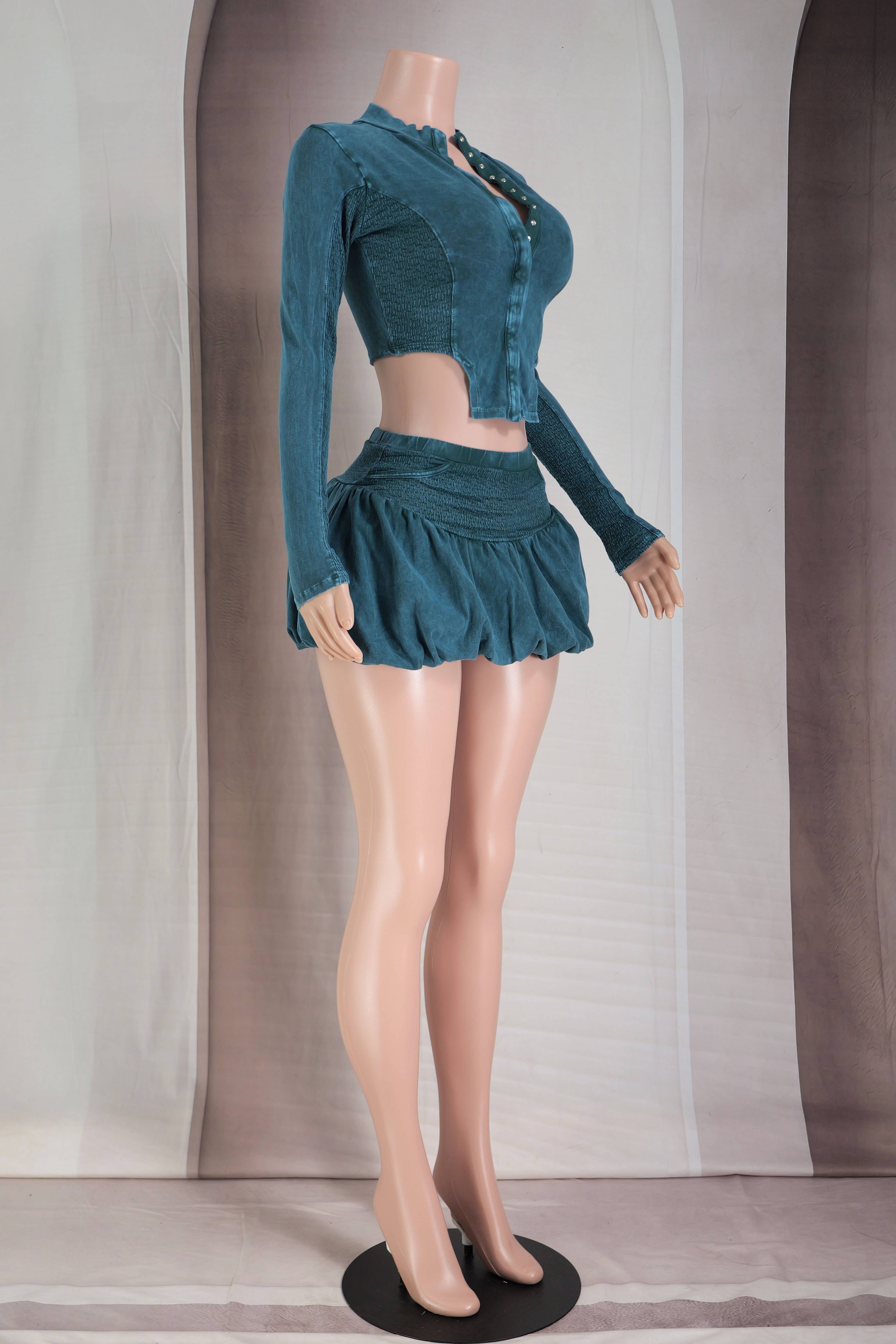 Dalia Studio - Vendita all'ingrosso Completo top e gonna - Donna - SET GIACCA A CONTRASTO MINERAL WASH E GONNE A BOLLE13