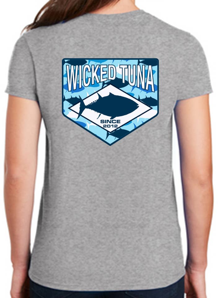 Wicked Tuna SS Ladies Cotton Shirt - Camo Tuna (XXL, XXXL) for wholesale by Wicked Tuna