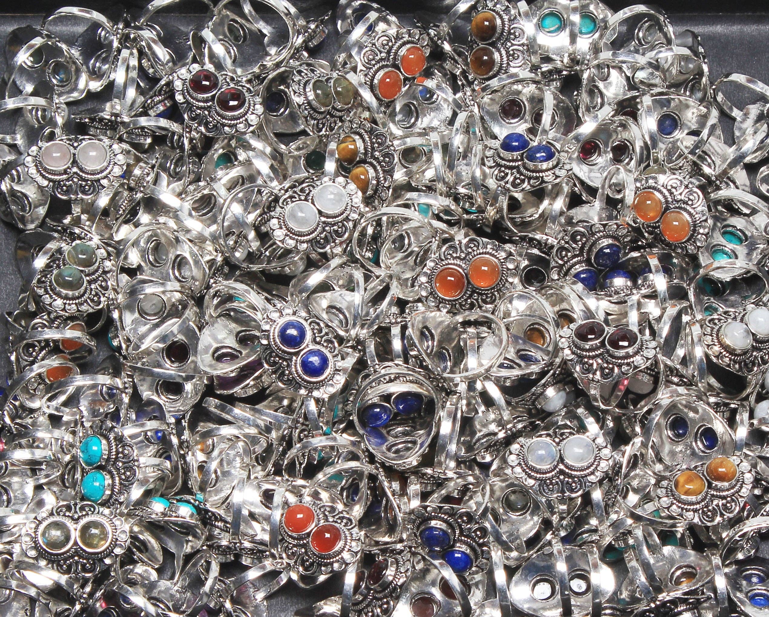 Handmade Jewels – Engroshandel Statementring – Boheme Krystal Ringsæt - Sølvbelagt, Blandede Størrelser, Assorterede Design17