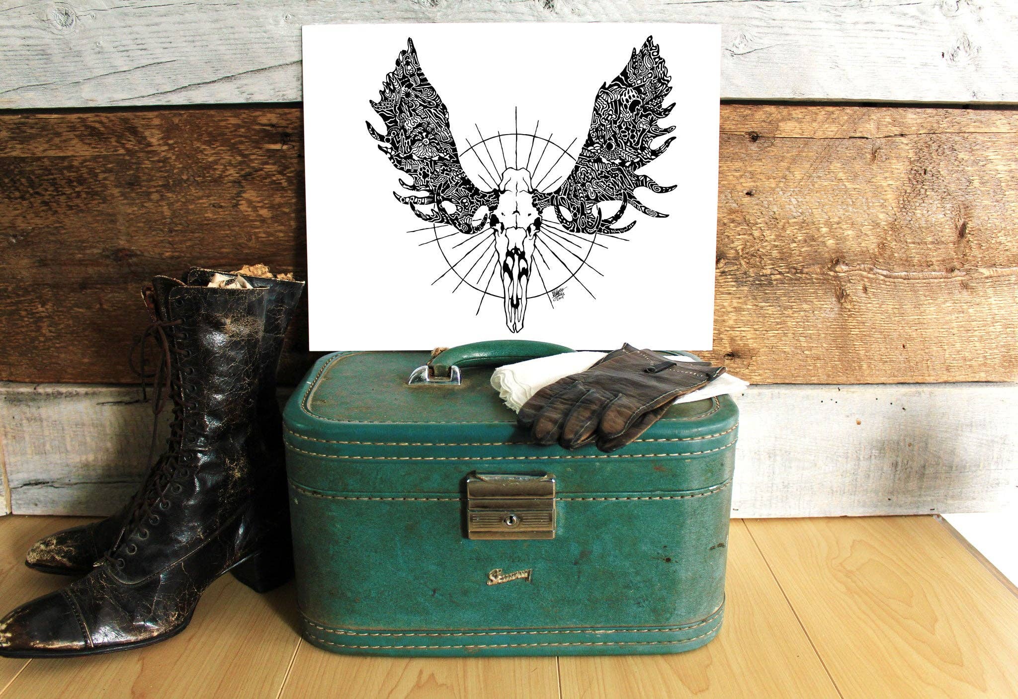 FJ Creations – wholesale Art print – Doodle Moose Skull - Fine Art Print4