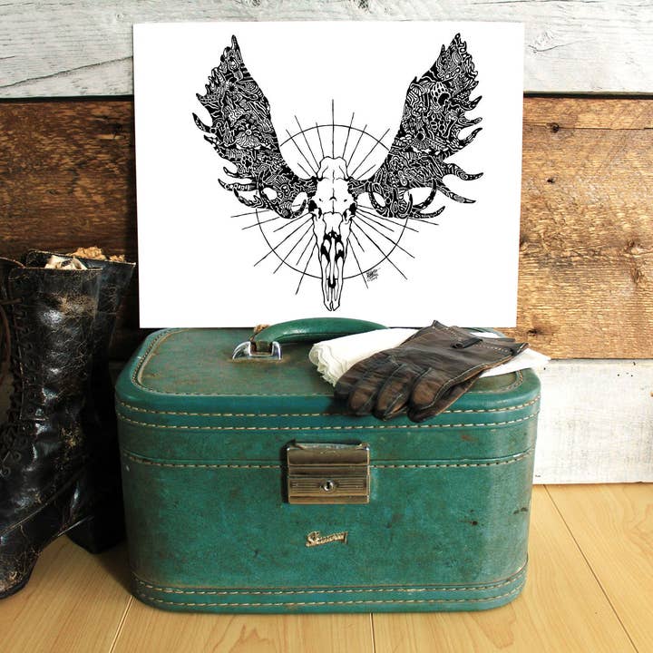 FJ Creations – wholesale Art print – Doodle Moose Skull - Fine Art Print4