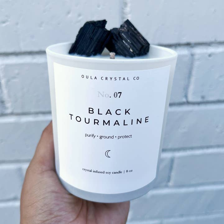 OULA CRYSTAL CO - Wholesale Jar/filled candle - Black Tourmaline Candle · Crystal Infused · 8oz · Wholesale0